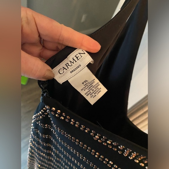 Carmen Marc Valvo Black Embellished Rhinestone Dress | New | SZ P XL - Picture 5 of 6